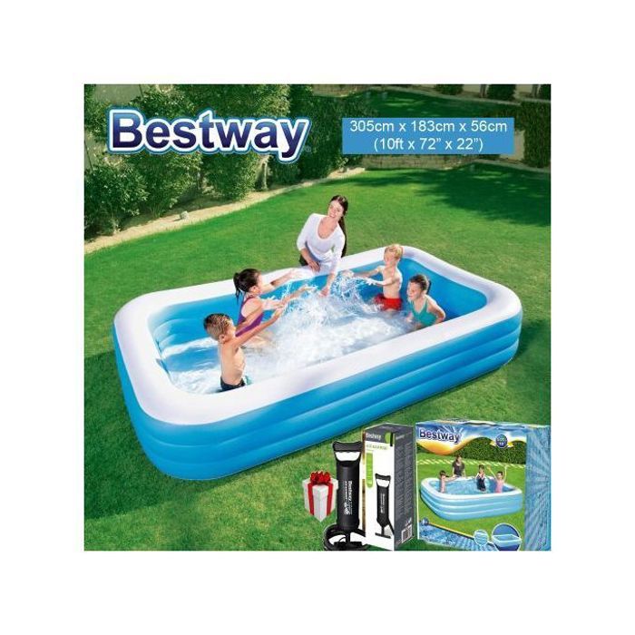 Bestway Grande Piscine Familiale - 3,05m x 1,83m x 56cm - Gonfleur Manuel Gratuit