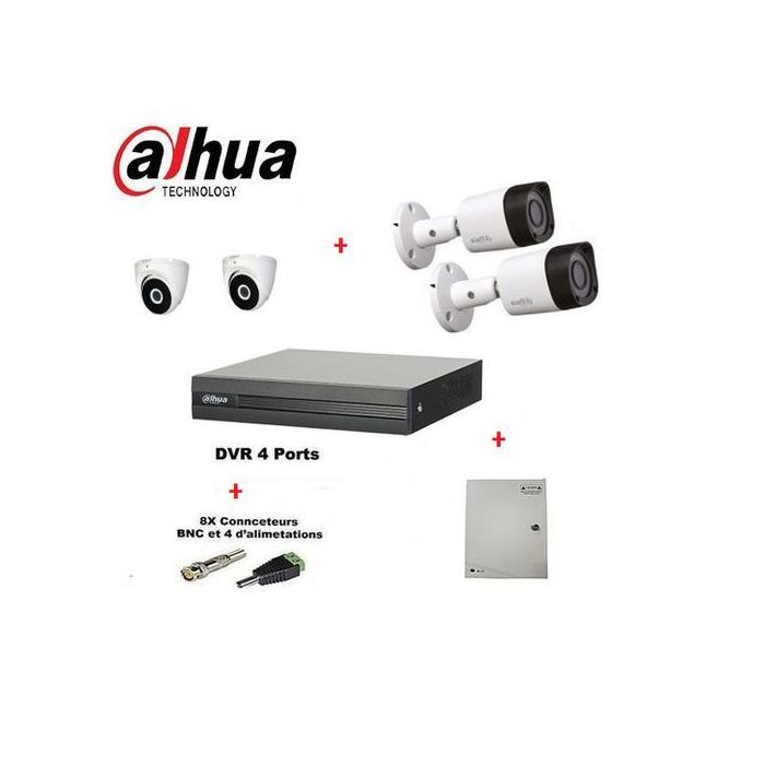Dahua Pack Système de Surveillance de DVR et 4 Caméras 2MP + Bloc 4 + Fiche