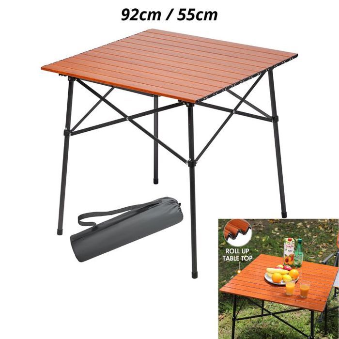 Table de pique-nique et camping pliante en aluminium 92cm / 55cm Marron