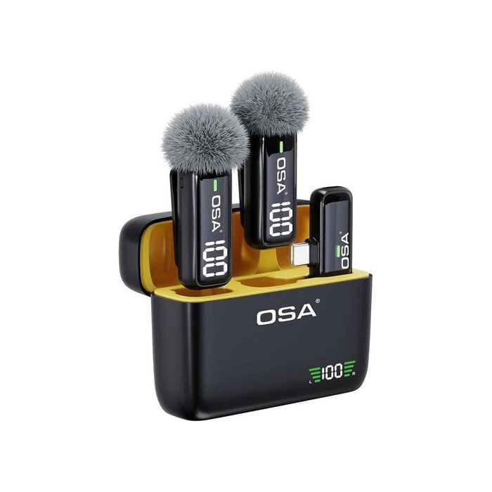 Osa Lot de 2 microphones cravate sans fil avec étui de chargement et émetteur