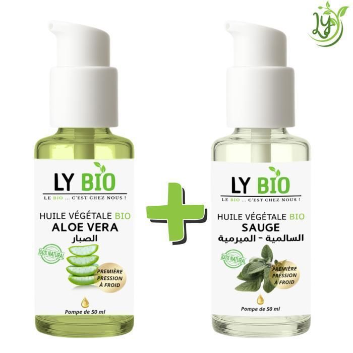HUILE - LYBIO - PACK HUILE ALOE VERA 50ML + HUILE SAUGE 50ML - Hydratante - Purifiante - Revitalisante