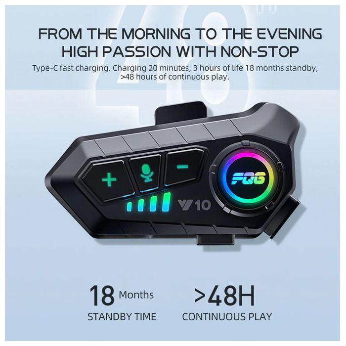 Casque de Moto Bluetooth Y10, Étanche, BT 5.3, avec Microphone Commande Vocale