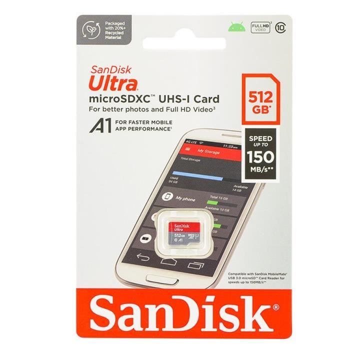 Micro SD - Sandisk - Ultra - 512Go - 150MB/S - Classe 10 - U1 - A1