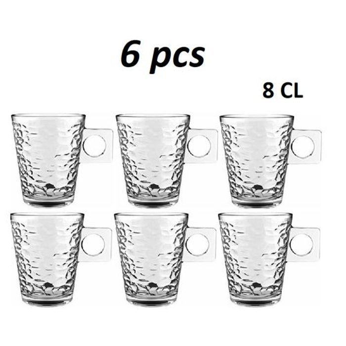 Set de 6 tasses Coffee en verre transparent, 8 cl