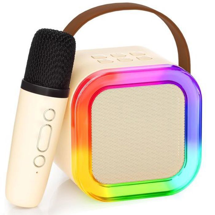 Haut-parleur avec microphone sans fil Bluetooth, Machine de karaoké, Lumière Dynamique LED Portable, couleur aliatoire