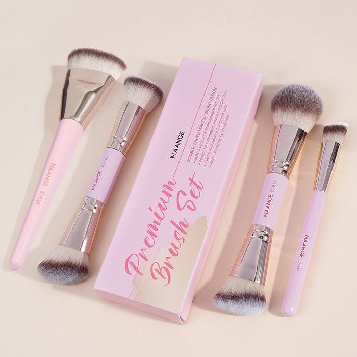 Pinceaux de maquillage - Non spécifié - 4 pièces - Fibres synthétiques - Poignée en bois - Couleur or