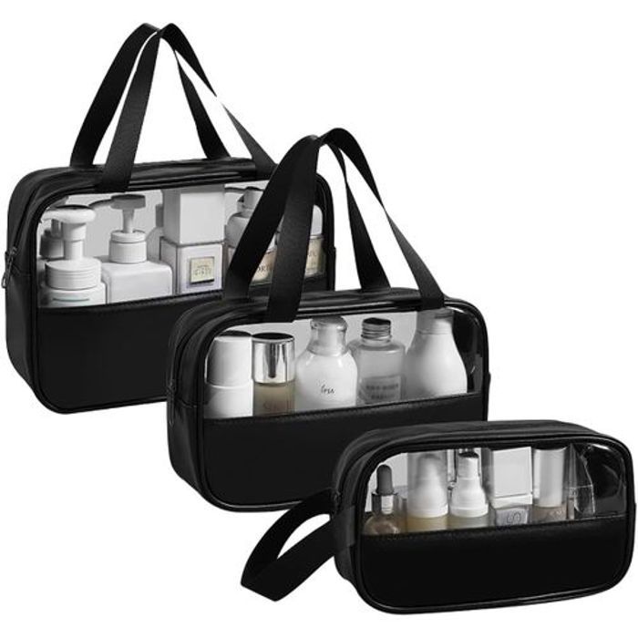Pack 3Pcs Sac de Maquillage Large Et Moyen avec Trousse Transparent