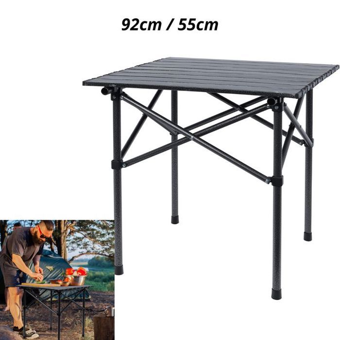 Table de pique-nique et camping pliante en aluminium 92cm / 55cm Noir