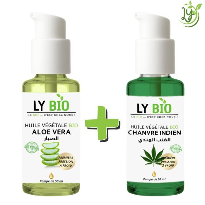 LYBIO PACK HUILE ALOE VERA 50ml - POMPE + HUILE CHANVRE 50ML - POMPE