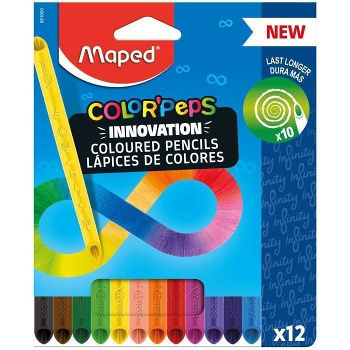Crayon de couleur - Maped - Color'PEPS INFINITY - 12 pièces - Ergonomique - Couleurs vives