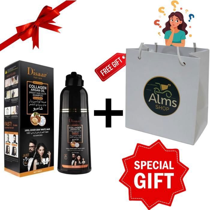 Disaar Shampoing colorant Noir riche en collagène et argan oil Hommes & Femmes + Cadeau de choix Alms Shop