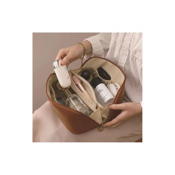 Trousse de maquillage en cuir - Marron