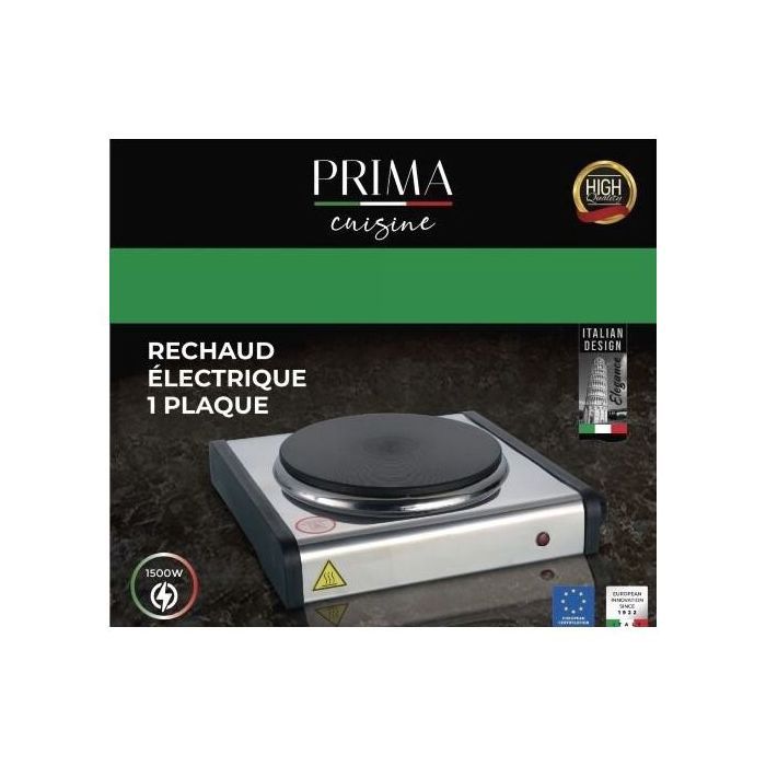 Réchaud électrique - PRIMA - 1500W - Acier inoxydable - Compatible tous ustensiles - Sécurité intégrée