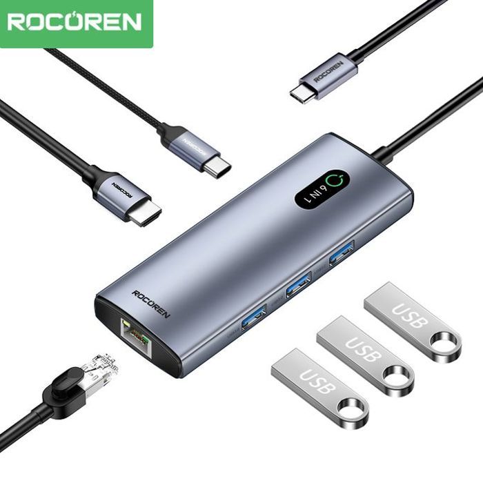 Rocoren Aurora Series Multi-functional Docking station  6 in 1 Type-C HUB Grey