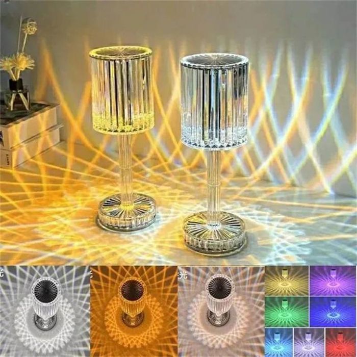 Abat-jour en cristal, intelligent, rechargeable, luminaire décoratif d'intérieur, pour une ambiance élégante.