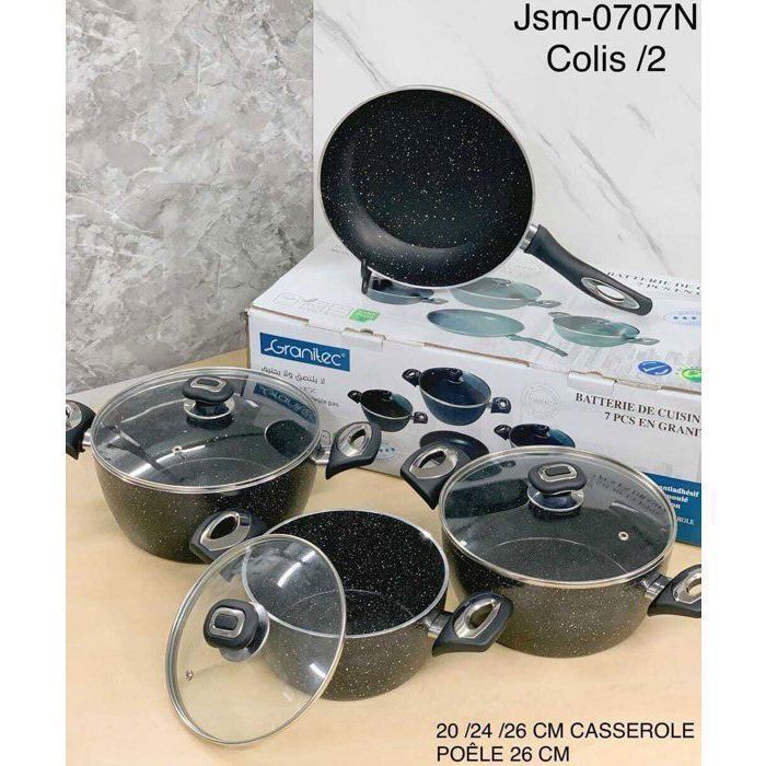 Batterie de cuisine - NOIR - Pack de 7 pièces - Antiadhésif - Compatible induction - Ergonomique