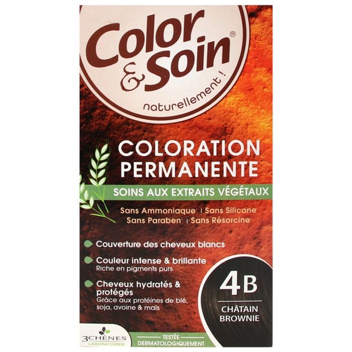 Coloration Permanente - 3 Chênes - Châtain Brownie 4B - Sans Ammoniaque - Tous Types de Cheveux