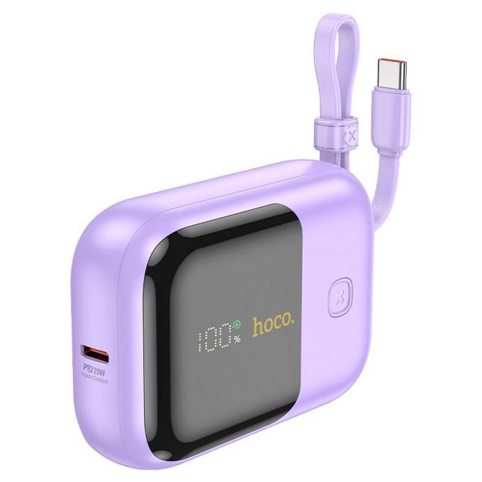 hoco Q20 Mini Power bank 22.5W 10000mAh built-in cables for Lightning and Type-C outputs (Violet )