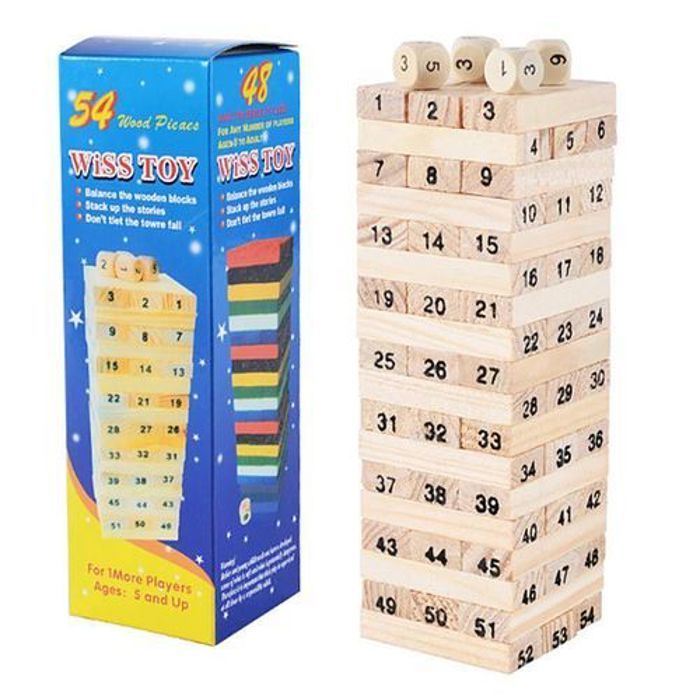 Jeu de blocs empilables - Multicolore - Bois - 54 pièces - Pour adultes et enfants - Jenga