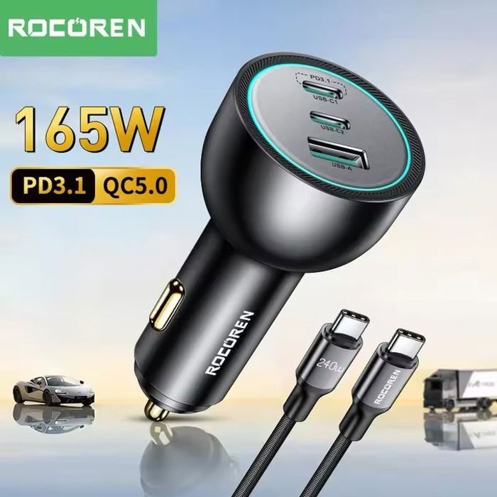 Chargeur de voiture - Rocoren - PD3.1 - 165W - 2C+1A - Noir