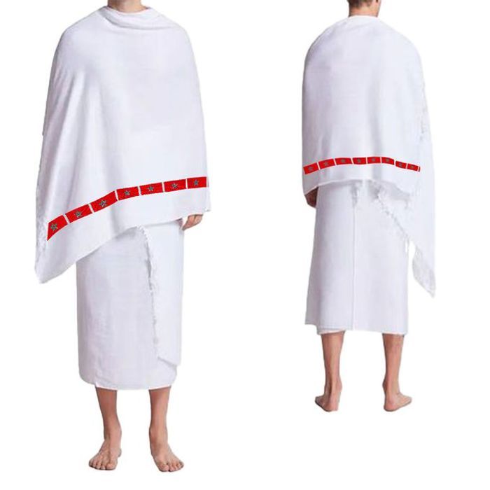 Ihram 2 piece ornée du drapeau du Maroc 100% coton