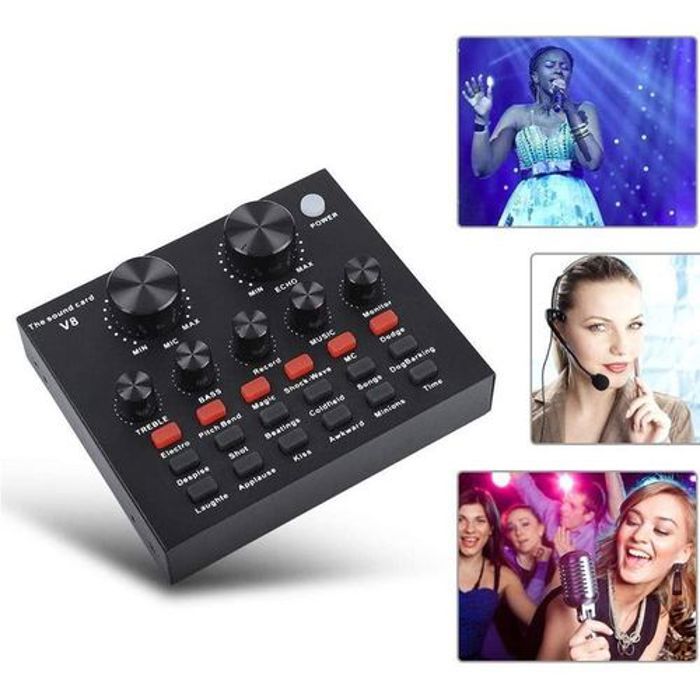 Carte de Son USB Externe V8 Audio Mixer Bluetooth -Noir