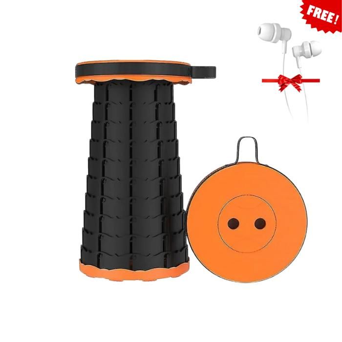 Tabouret télescopique portable - Orange - Réglable de 2,5 à 18 pouces - Léger - Écouteurs gratuits inclus