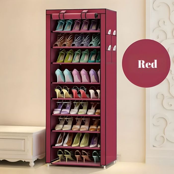 Organisateur de rangement de chaussures à 9 niveau Rouge