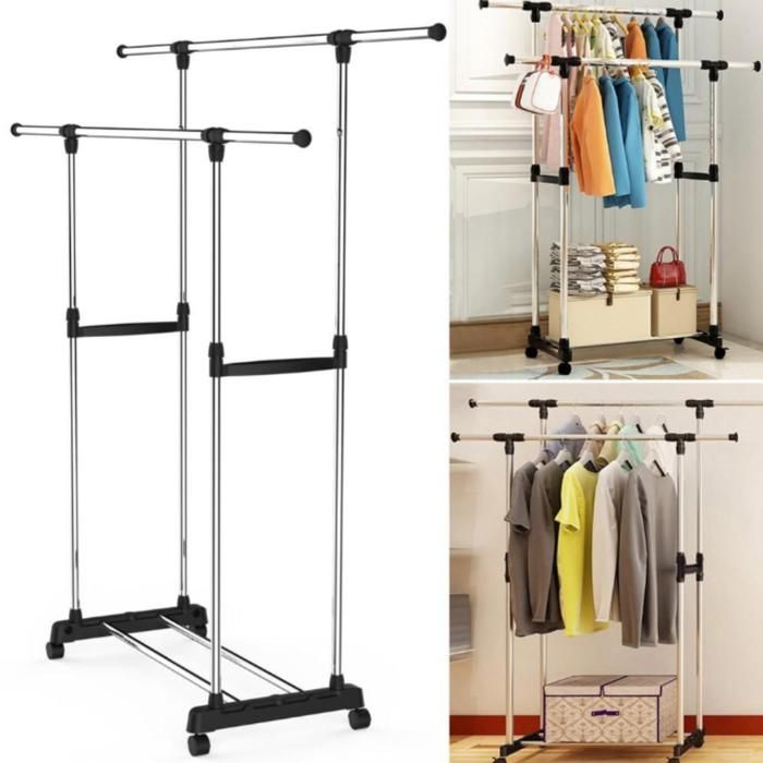 Porte-manteau - Métal - Ajustable - Extensible - Avec roulettes - Noir