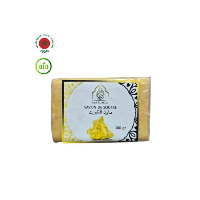 Savon de Soufre - Dar El Beldi - 100% Naturel - Purifiant - Pour Visage - Savon Marocain