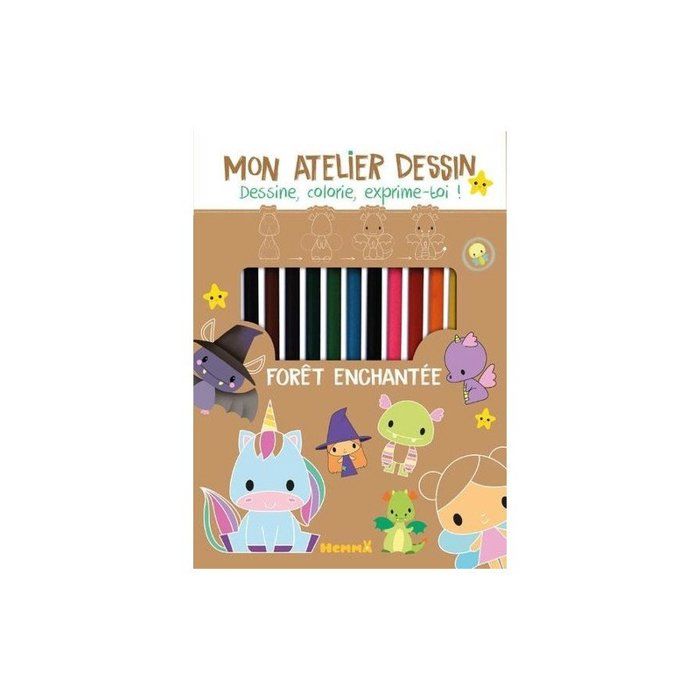 Kit de dessin - Elen Lescoat - Forêt enchantée - 12 crayons - Taille-crayons - Gomme