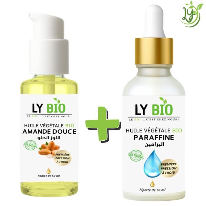 LYBIO PACK HUILE AMANDE DOUCE 50ML - POMPE + HUILE PARAFFINE 50ML - PIPETTE