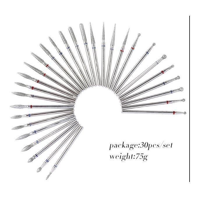 Kit de Fraises diamantée pour ponceuse à ongles 30 pcs