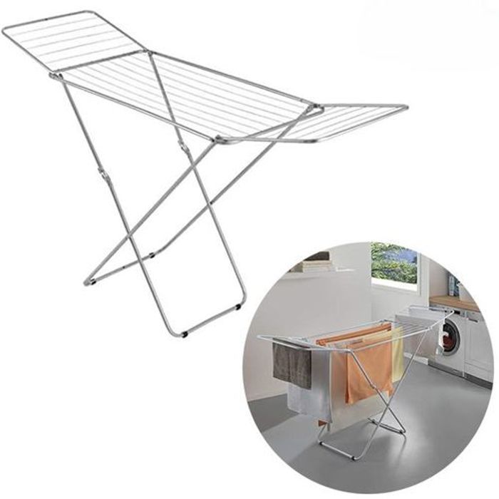 Étendoir à Linge - Non spécifié - Pliable - 6 cintres - 2 barres latérales - 4 roues avec freins