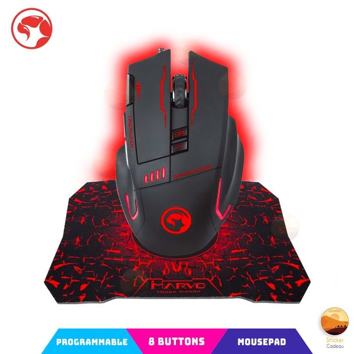Combo scopion souris gamer 7200 dpi G909 et tapis de souris gaming G1