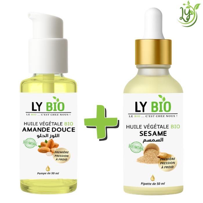 LYBIO PACK HUILE AMANDE DOUCE 50ML - POMPE + HUILE SESAME 50ML - PIPETTE