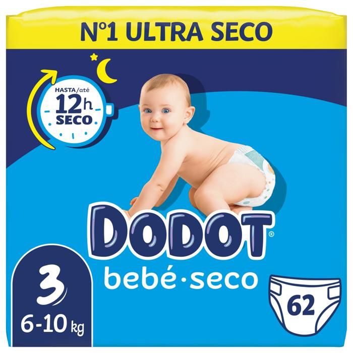 Couches Bébé - Dodot - Bebe Seco - Taille 3 (6-10kg) - 62 unités - Hypoallergénique
