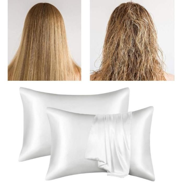 Taies d'oreiller - Satin doux - 70x50 cm - Blanc - Anti-frisottis