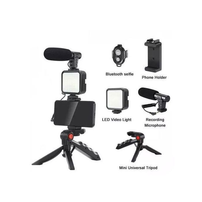 Kit Vlogging - AY49 - Trépied, Microphone, Lumière - Pour Smartphone