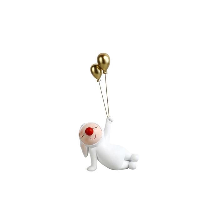 STATUE BEBE LAPIN NEZ ROUGE INCLINÉ AVEC 2 BALLONS