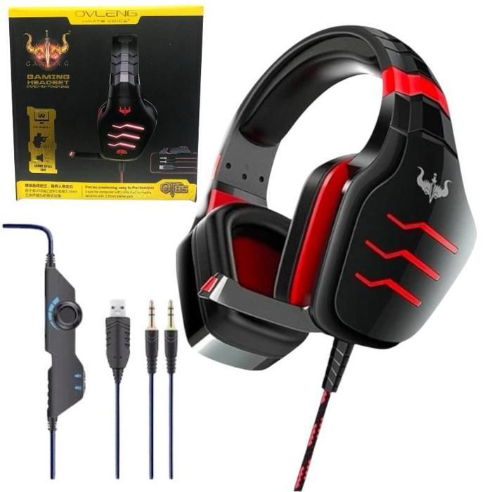 casque gaming OVLENG GT85 COULEUR ROUGE