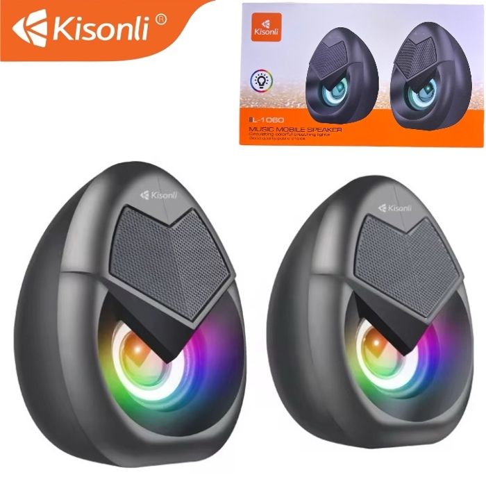 Enceint Kisonli L-1060 Mini haut-parleur 2.0 pour PC Accessoires Gamer Lighting AUX Desktop Portable USB RGB Speaker pour PC