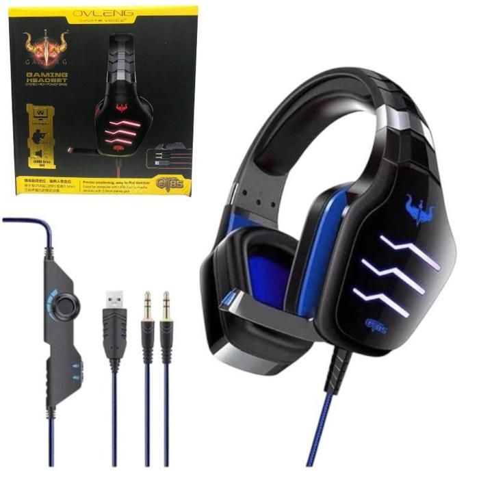 casque gaming OVLENG GT85 COULEUR BLEU