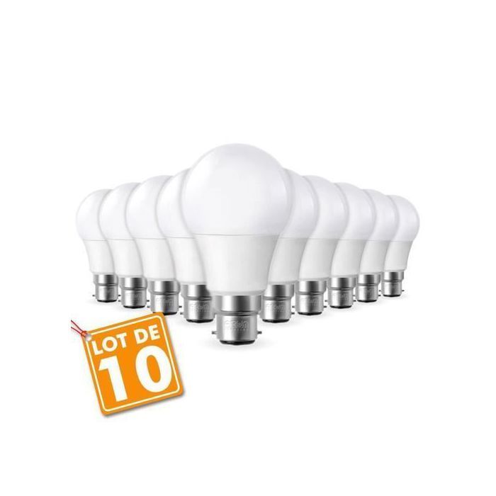 Lot de 10 Ampoules LED B22 9W=60W