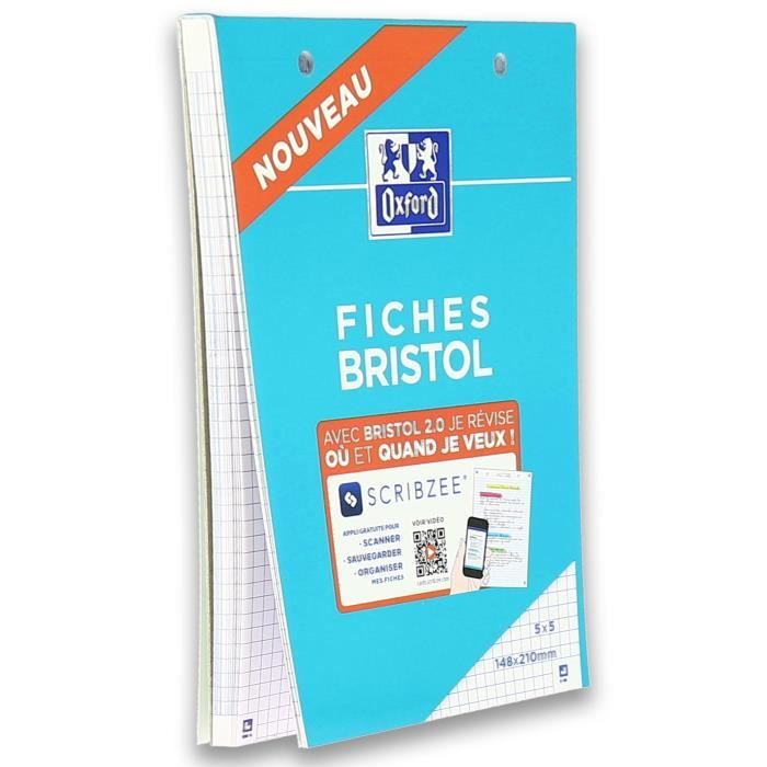 Bloc bristol 2.0 OXFORD perfore 148x210 30fiches 210g quadrille 5mm