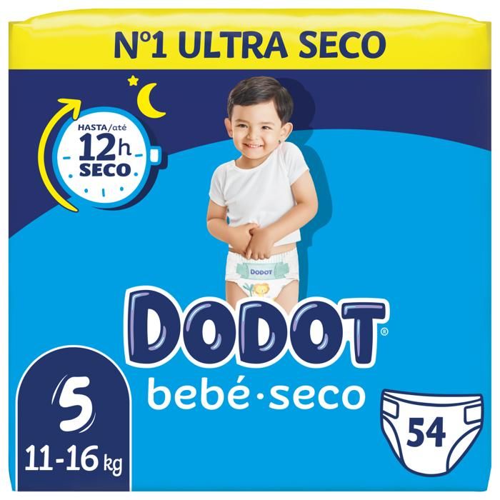 Couches Bébé - DODOT - Bebe Seco - Taille 5 (11-16kg) - 54 unités - Hypoallergénique