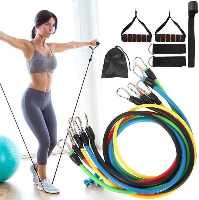 Bandes élastiques pour exercices, 11 pièces/ensemble, équipement fitness portable, sangle de rinçage, extenseur de poitrine