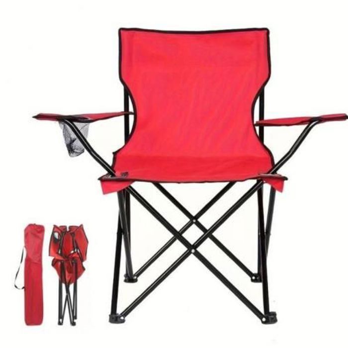 Chaise pliante de camping - Rouge - Tissu imperméable - 1 place - Porte-gobelet - Sac de rangement
