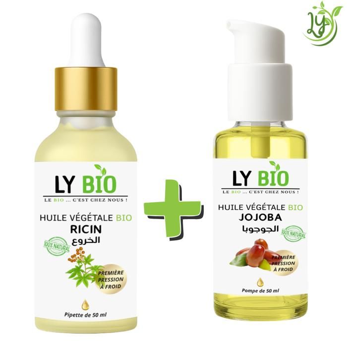 Pack Huile - LYBIO - Ricin 50ml - Pipette - Jojoba 50ml - Pompe - Hydratant