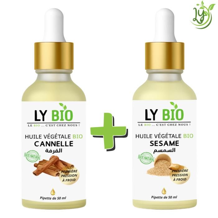 LYBIO PACK HUILE CANNELLE 50ML - PIPETTE + HUILE SESAME 50ML - PIPETTE
